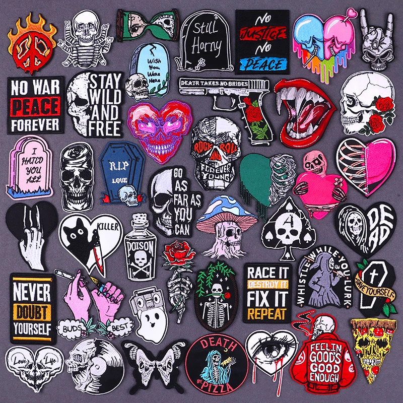 

Punk Letter Patch Skull Stickers Iron On Patches On Clothes Heart Skeleton Embroidered Patches For Clothing Sewing Patch Badges