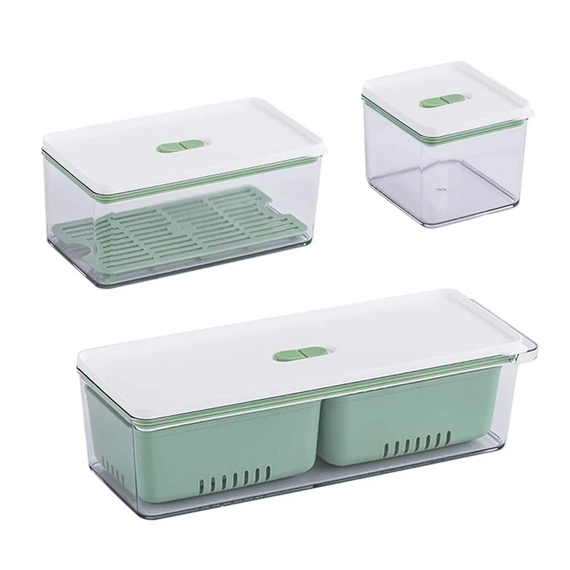 

Stackable Produce Saver, Organizer Bins/Storage Containers With Removable Drain Tray, Set Of 3, For Cabinets