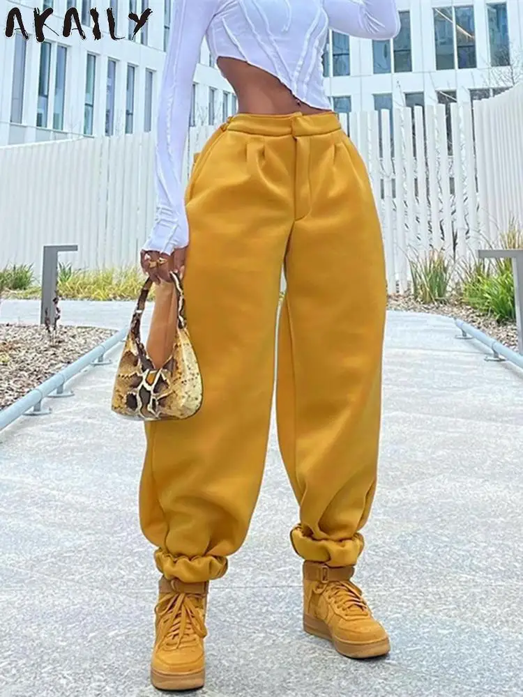 

Akaily Summer Streetwear White Loose Pants For Women 2022 High Waist Pink Workout Flare Pants Female Casual Fashion Long Trouser