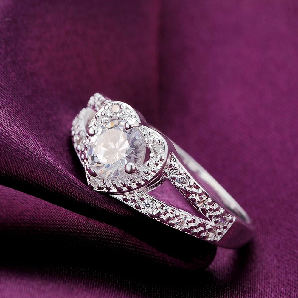 

Heart Zircon Crystals 925 Stamp Woman Rings Fashion Female Wedding Engagement 925 Sterling Silver Rings Luxury Jewelry Gift