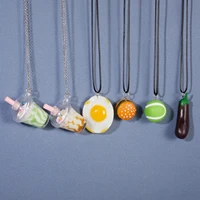 charm poached egg necklace for women girls rope chain ice cream milk tea hamburger vegetable pendant party female jewelry gift