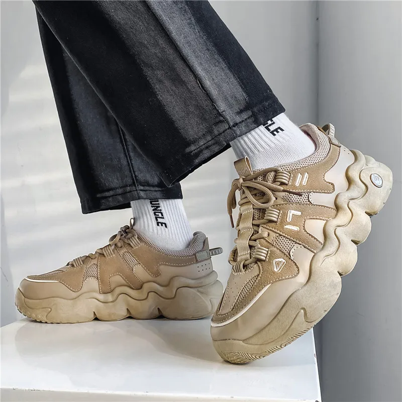 

Мужская осенне-зимняя спортивная прогулочная обувь для увеличения роста, кроссовки для бега на открытом воздухе, мужские мягкие массивные спортивные кроссовки, серая обувь