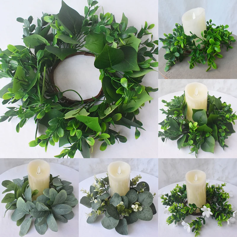 

Artificial Candle Wreath Eucalyptus Candle Ring Household Candlestick Rings Festival Wreath Easter Wedding Table Party Decor