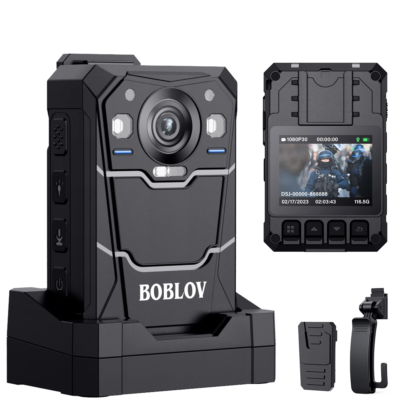 

BOBLOV B4K3 Body Mounted GPS Camera 4000mAh 13 Hours Recording Body Worn Camera with Charging Dock 48MP Mini Cam Police IP68