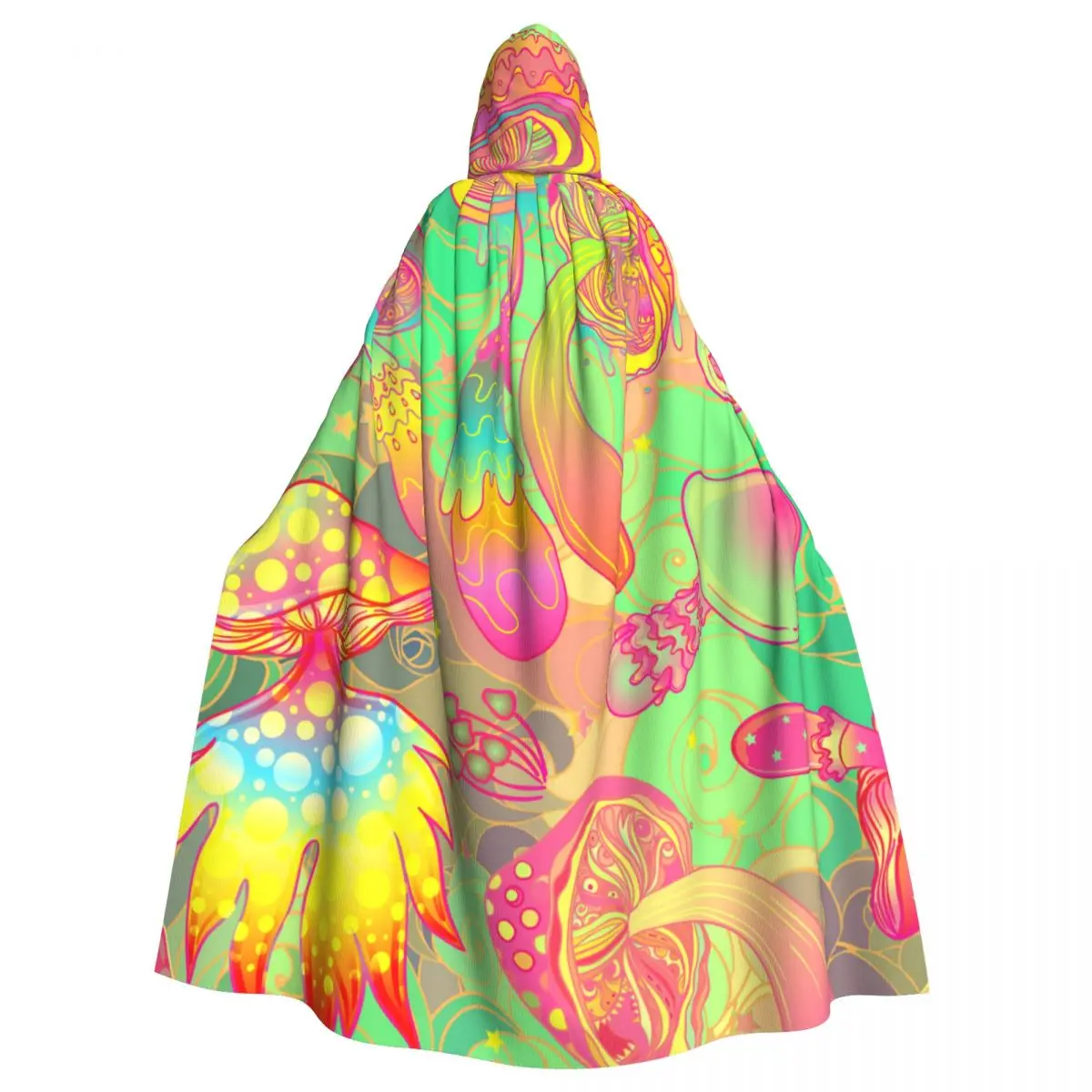 

Adult Cloak Cape Hooded Magic Mushrooms 60s Hippie Colorful Medieval Costume Witch Wicca Vampire Elf Purim Carnival Party