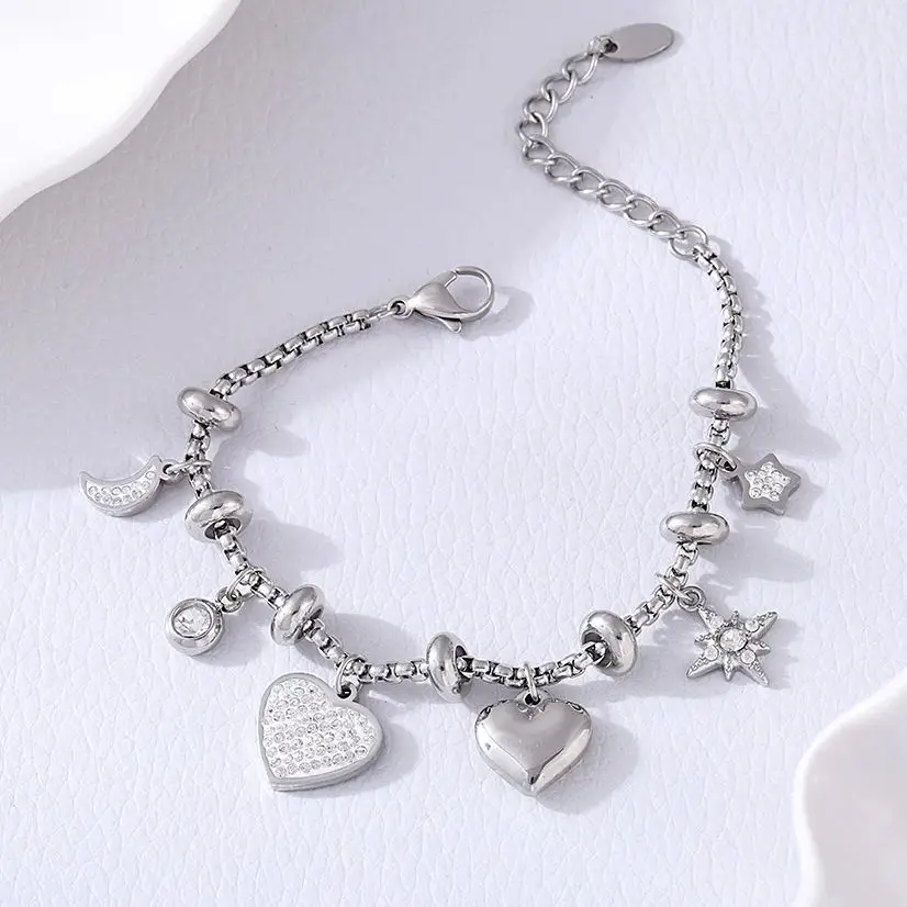 Подвеска в форме сердца луны звезды женские браслеты из нержавеющей стали 316L