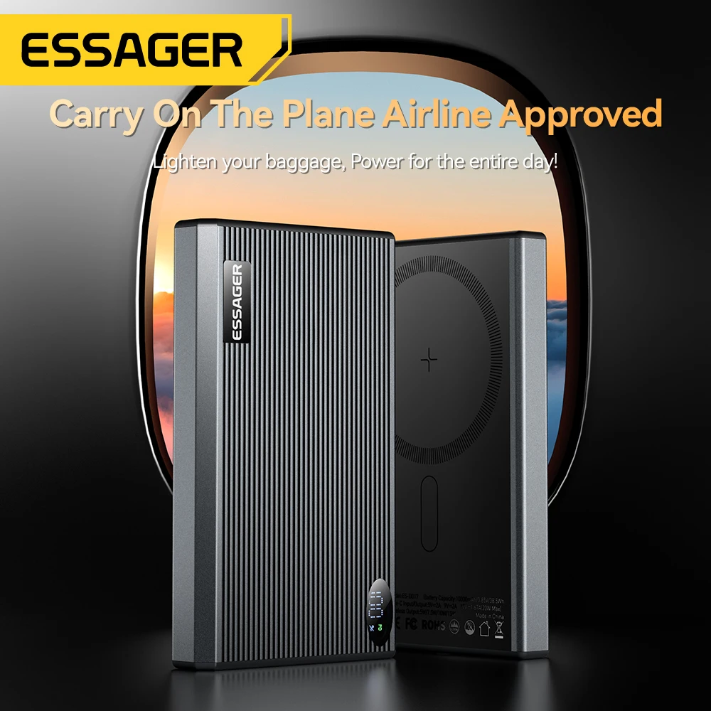 Тонкий магнитный внешний аккумулятор Essager 20 Вт 10000 мАч светодиодный портативный