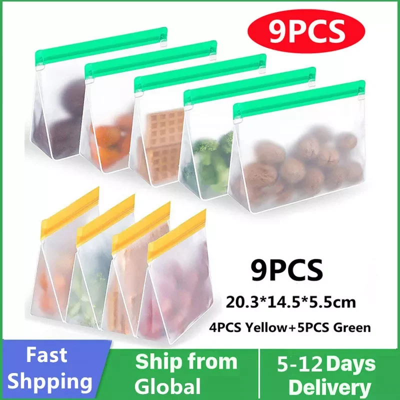 

2022New Reusable PEVA Food Bag Freezer Stand Up Food Storage Bag Silicone Bag Leakproof Top Kitchen Organizer Fresh Shut Bags BP