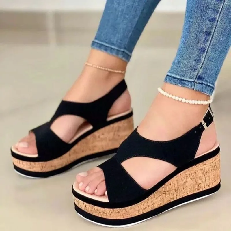 

2022Open Teen Schoenen Sandalen Vrouwen Zomer Casual Peep Toe Sandaal Dikke Bodem Wedge Schoenen Sexy Elegante Hoge Hak Sandalen