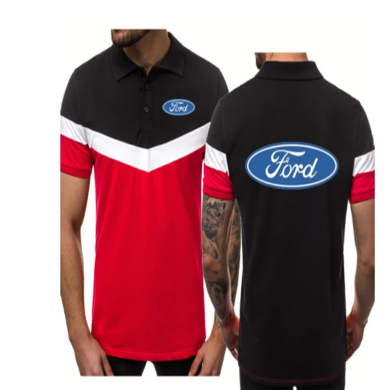 

Рубашка-поло мужская с принтом логотипа FORD, модная повседневная хлопковая кофта с короткими рукавами, лето