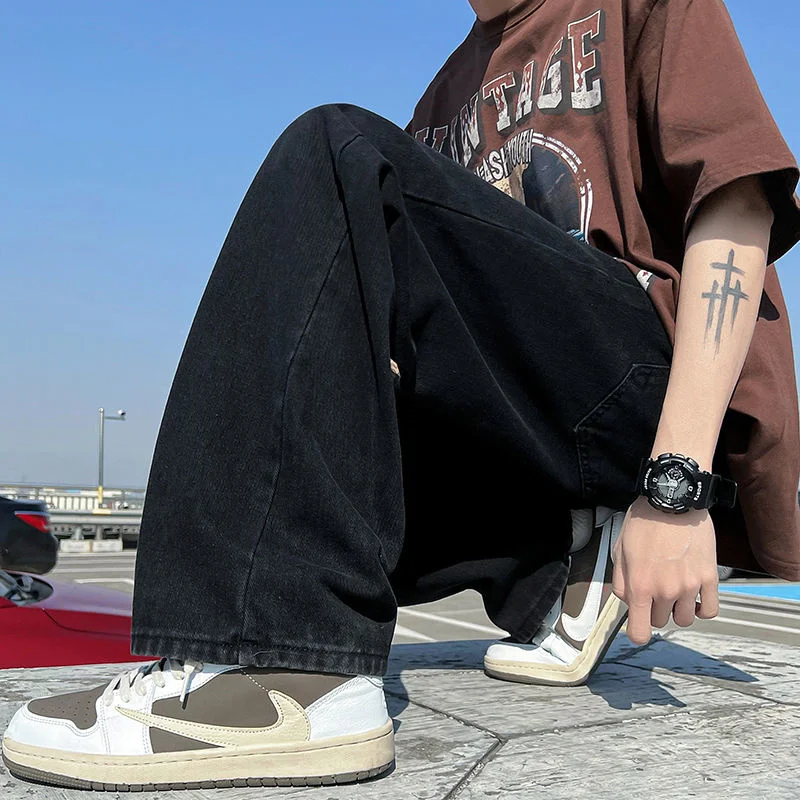 Blue Black Baggy Jeans Men Fashion Casual Wide Leg Jeans Men Streetwear Loose Hip Hop Straight Denim Pants Mens Trousers S-2XL