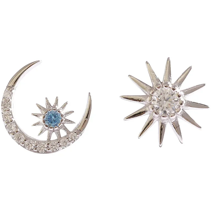 Серьги из серебра 925 пробы женские креативные маленькие серьги со звездой и луной