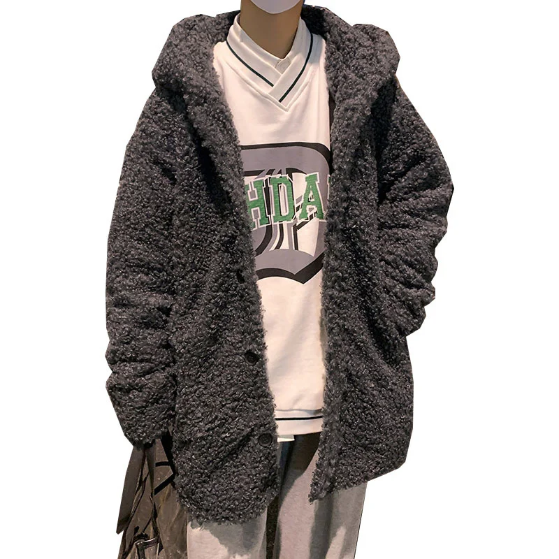 Winter Jacket Men Warm Fashion Retro Thicken Lamb Hair Jackets Men Streetwear Korean Loose Thick Short Coat Mens Hooded Coat