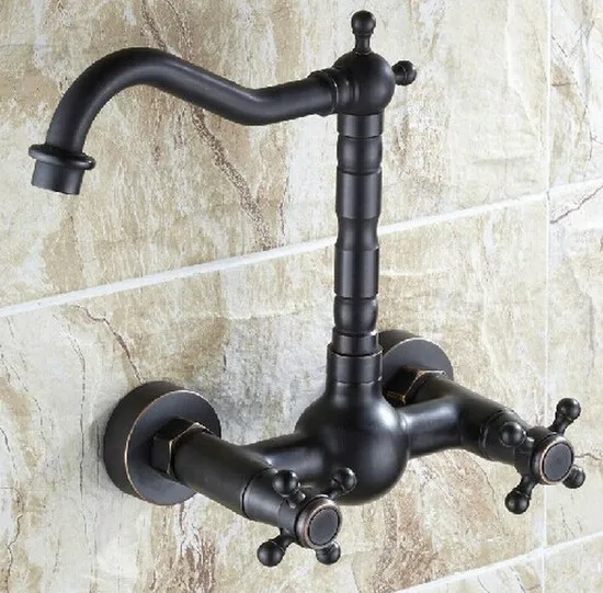 

Black Oil Rubbed Antique Brass Kitchen Wet Bar Bathroom Vessel Sink Faucet Swivel Spout Mixer Tap Two Hole Wall Mounted mnf265