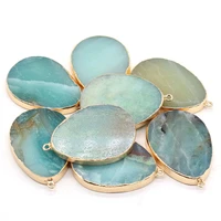blue amazonite natural stone drop gilt edge pendant 30x45mm for jewelry making diy necklace earring accessories gift party decor