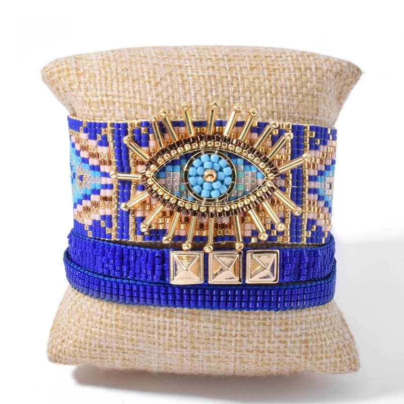 

YUOKIAA Miyuki Delica Seed Beads Bracelets for Women Handmade Blue Evil Eye Bracelets Bohemia Adjustable Rope Lady Jewelry Gifts