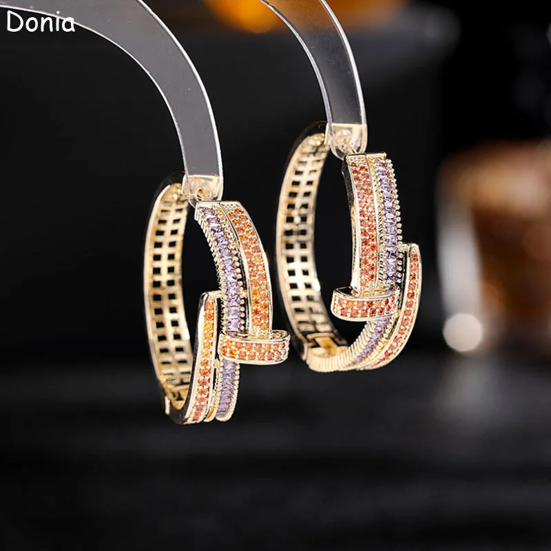 

Donia Jewelry European and American fashion nail earrings wild cute micro-inlaid AAA zircon line earrings