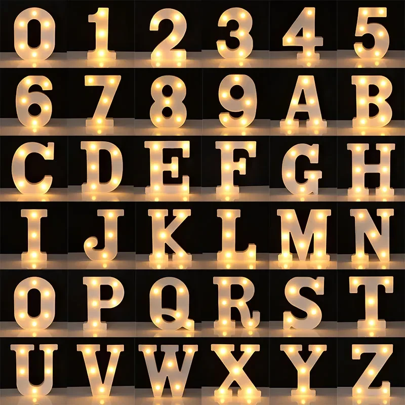 

White Luminous 26 English LED Letter Night Light Alphabet Number Lamp Christmas Wedding Birthday Party Propose Decoration
