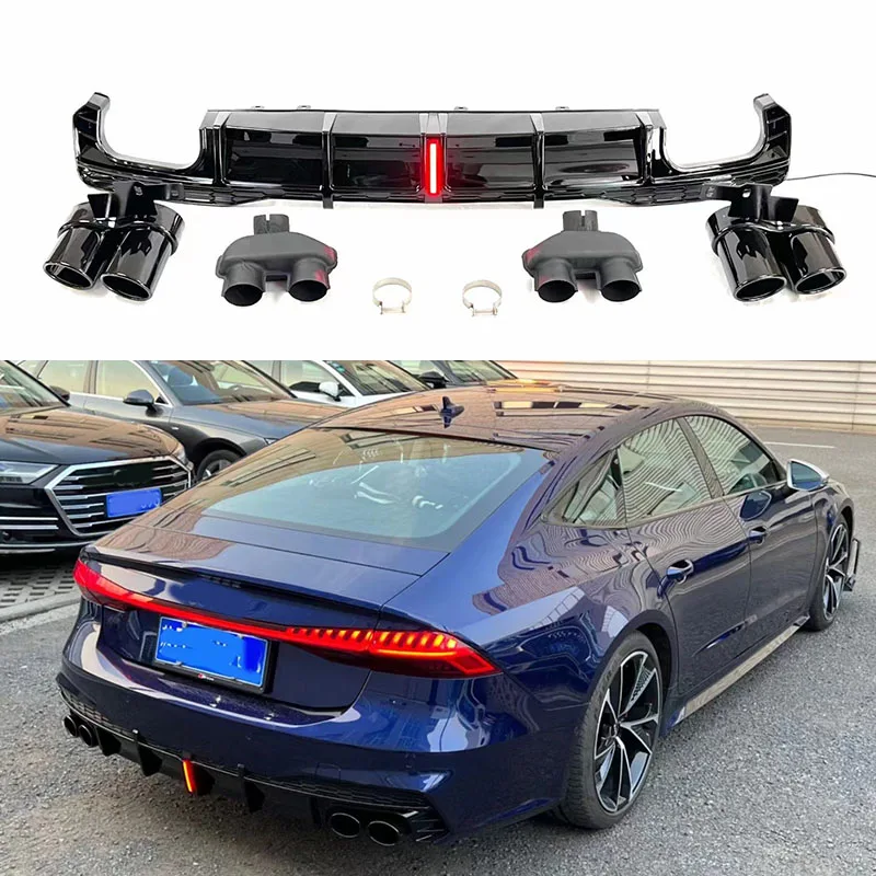 

Автомобильный задний диффузор для Audi S7 C8 2019 2020 PP, диффузор для заднего бампера, диффузор для губ с выхлопными наконечниками