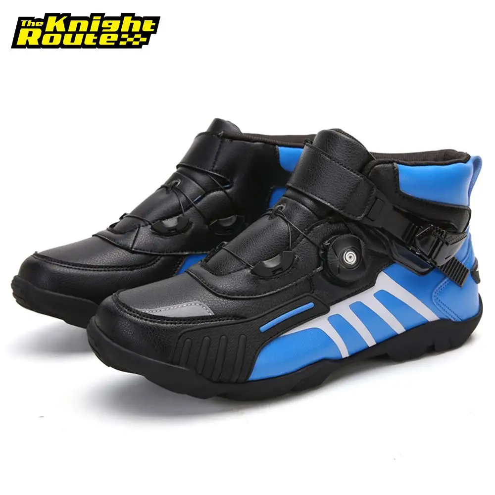 Blue Motorcycle Boots Breathable Riding Boots Men Motocross Shoes Motorcycle Protection Biker Motorbike Chopper Motorboats Shoes