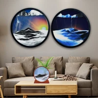 710inch round quicksand painting living room wooden wall hanging rotatable glass crafts modern minimalist creative hourglass
