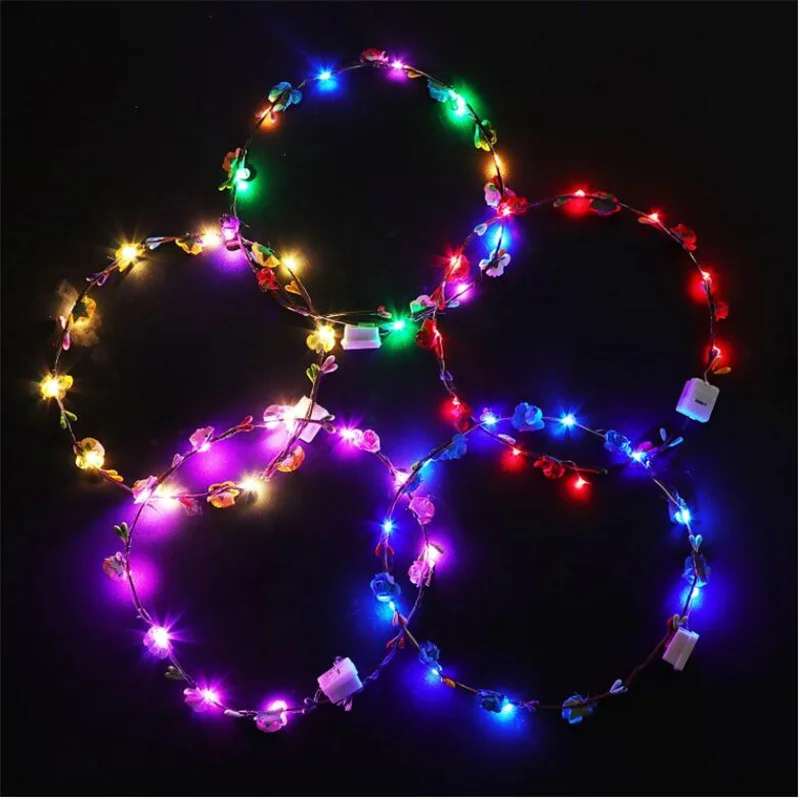 

12PCS Flower Wreath Luminous 10-LED Headpiece Garland Crown Flower Headband Glowing Wreath Wedding Party Christmas Decorations