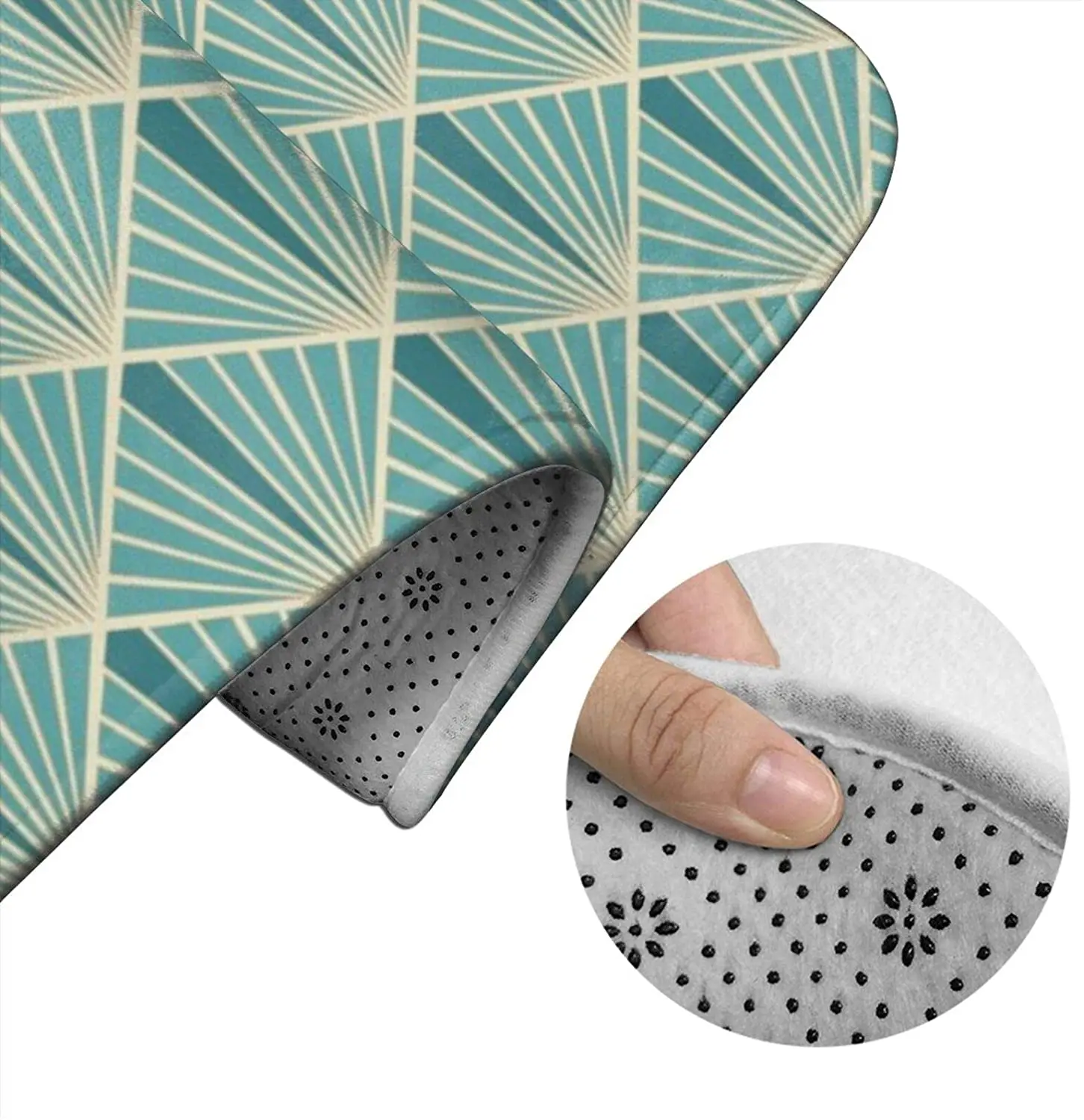 

Art Deco Fans Turquoise Bathroom Mat Sets 3 Piece Set Rugs Memory Foam Mat Set Toilet Seat Cover Bath Mat lid Cover