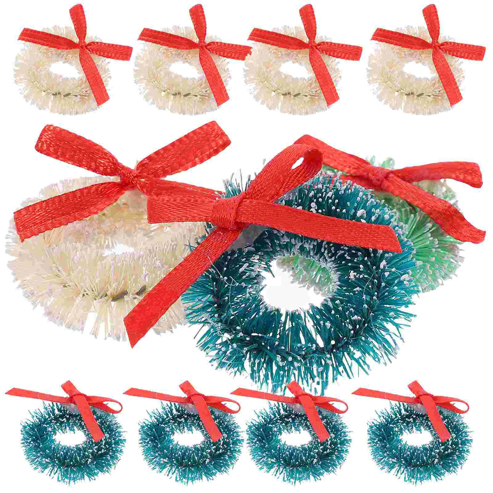 

15 Pcs Christmas Cards Mini Wreath DIY Small Garlands House Hanging Xmas Bow Pendants Wreaths