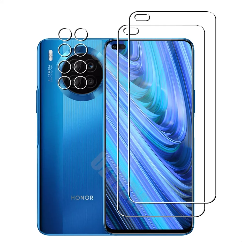

(2+2) For Honor 50 Lite 30i 20 Pro 10i 20 Lite Honor 9X 2pcs Tempered Glass Screen Protector & 2pcs Camera Lens Protective F