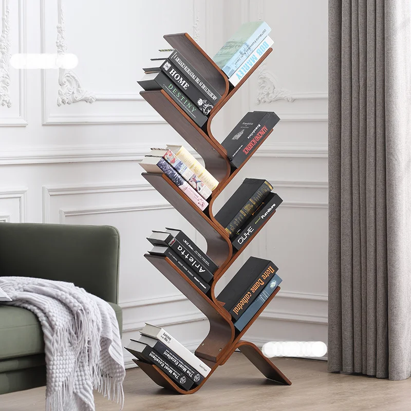 

Nordic Solid Wood Bookshelf Modern Minimalist Book Shelf Floor Shelving Creative Tree-Shaped Bookcase Bedroom Shelves