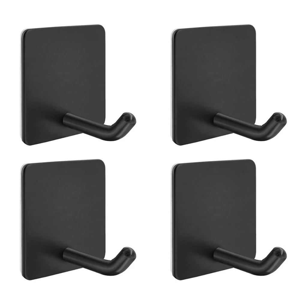 

4 Pieces Storage Hangers Wall Hanging Punch Free Keys Cap Holder Bedroom Bathroom Hook Stainless Steel Organizer Double Hooks