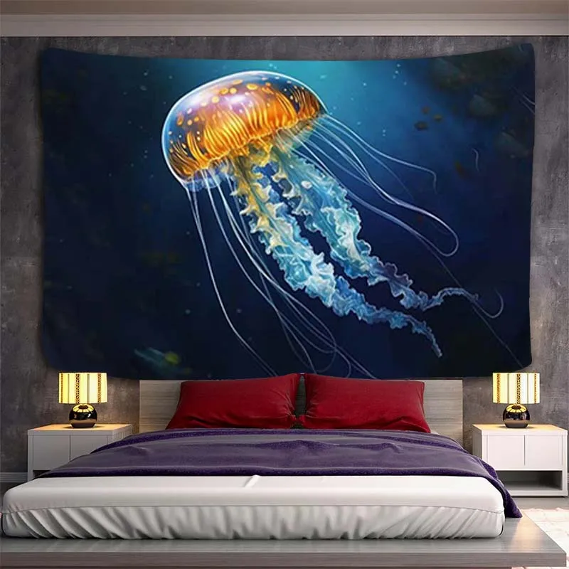 

Underwater World Starry Jellyfish Wall Hanging Tapestry Aesthetic Room Decoration Tapries Tapestries Decor Decors Home Bedroom