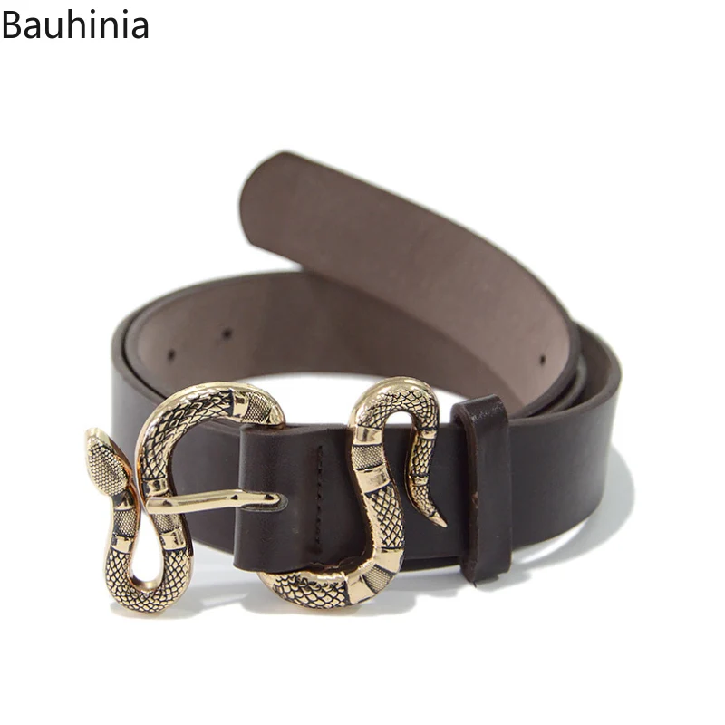 New 105*3.5cm Alloy Snake Buckle Head Decorative Fashion Belt Black Faux Leather Pin Buckle Belt For Women
