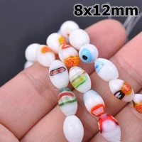 20pcs oval shape 8x12mm mixed millefiori glass loose spacer beads lot for diy jewelry making findings
