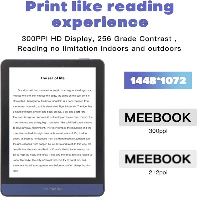 Фото Электронная книга MEEBOOK M6 2023 года, новый 6-дюймовый HD E-Ink экран с разрешением 300PPI, поддержка холодного/теплого освещения, Android 11, Google Play Store, OTG. №3