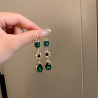 hot brand emerald color crystal drop earrings for women rhinestone fashion dangle earring jewelry party wedding earrings gifts