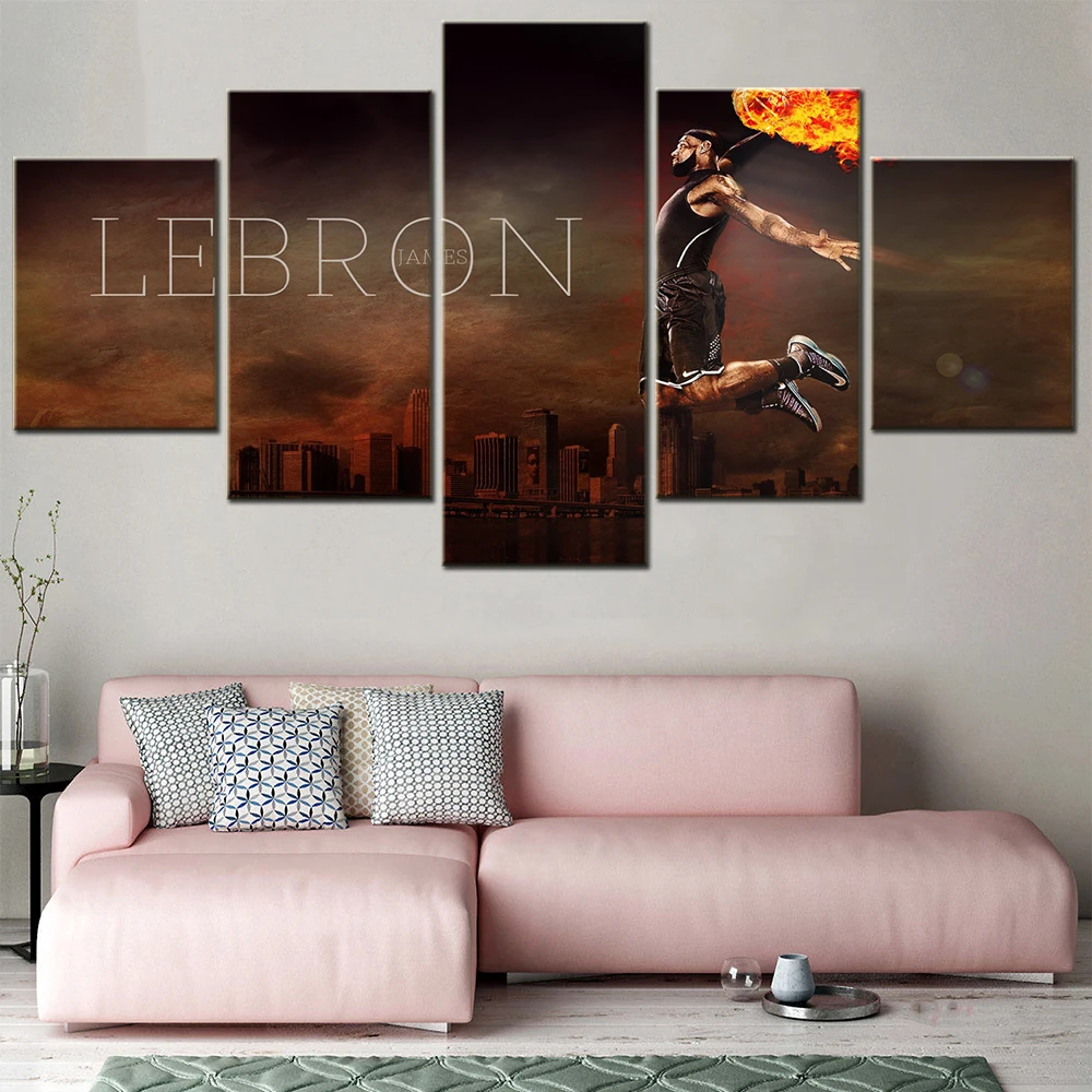 

Canvas HD Prints Paintings Wall Art Pictures 5 Pieces Famous Basketball Superstar James Posters Living Room Home Decor Framework