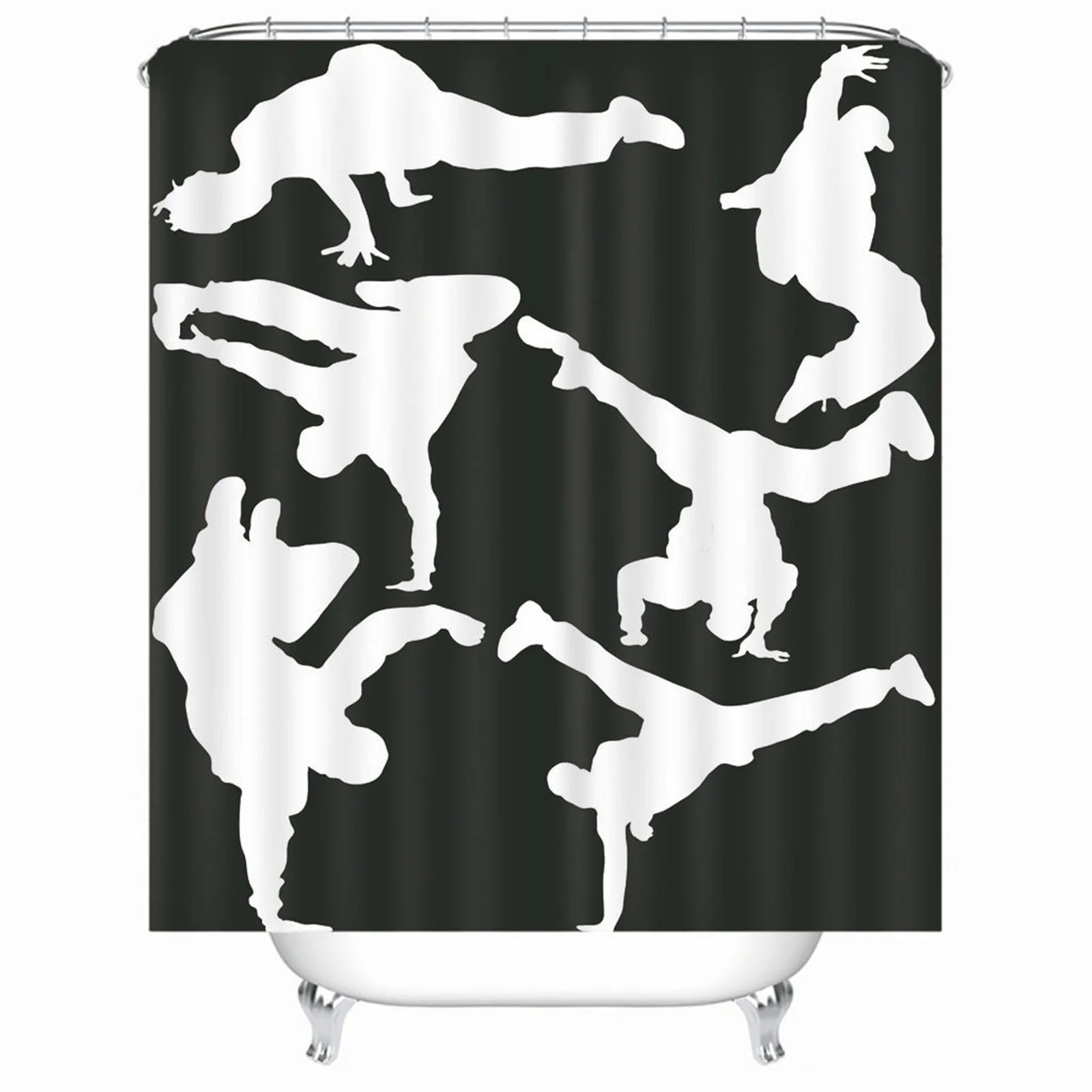 

Shower Curtain Long Polyester Kung Fu Pose Black Mold & Mildew Resistant Waterproofwith Rustproof Grommets Hooks