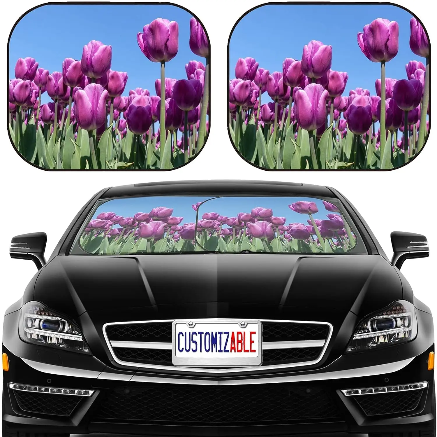 

Purple Tulip Car Sun Shade Windshield Sunshade Universal Fit 2 Pack Block Sun Glare UV and Heat Protect Car Interior Accessoires