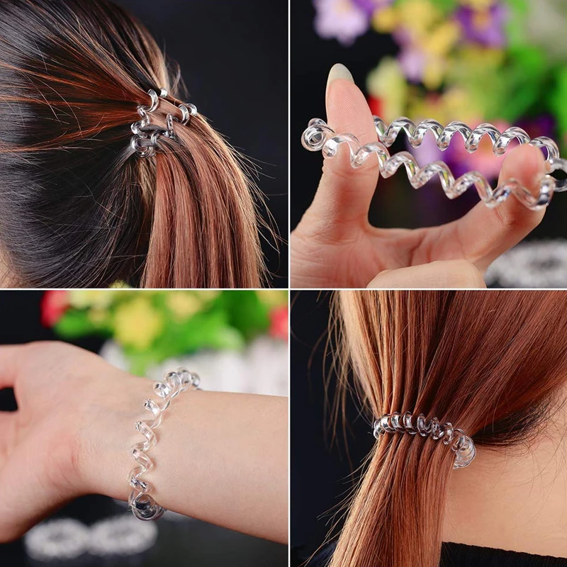8PCS Elastic Hair Bands Clear Telephone Wire for Hair Ties No Crease Coil Hair Tie Ponytail Hair Accessories Plastic Hairbands images - 6
