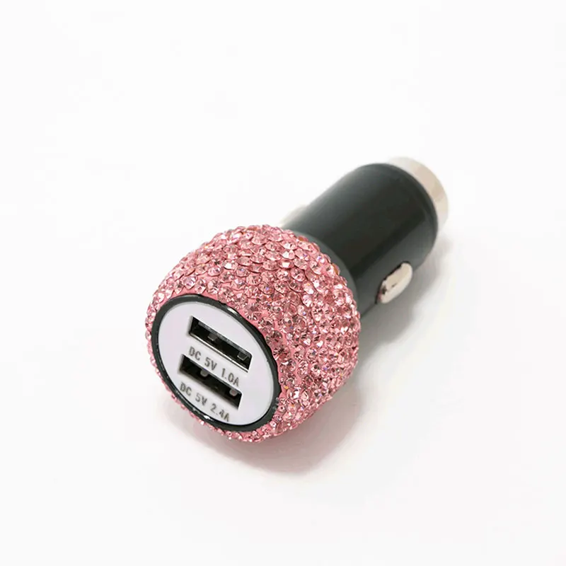 

2.4 Double Port Car Charger Quick Charging One Tow two Cigarette Lighter Inlaid Diamond Double USB Car Charging Head