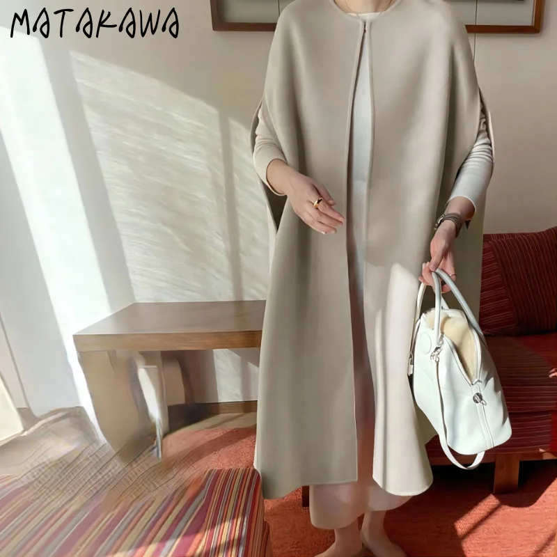 

Matakawa Autumn Winter Woolen Women Coat Solid Elegant Japan Style Vintage Jackets Thick Sleeveless Work Fashion Chaqueta Mujer