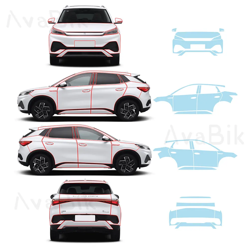 Фото Предварительно вырезанная пленка для кузова автомобиля для BYD Atto3, противообрастающий и прозрачный бюстгальтер PPF 7,5MIL, предварительно вырезанная автомобильная прозрачная защитная пленка против царапин №2