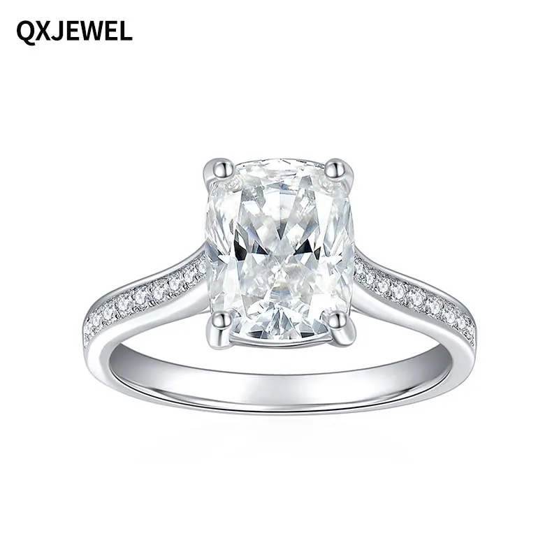 

QXJEWEL 7*9mm Cushion Center Moissanite Ring 3 Carat Vvs 925 Silver Plated 18k White Gold For Women Engagement Fine Jewelry