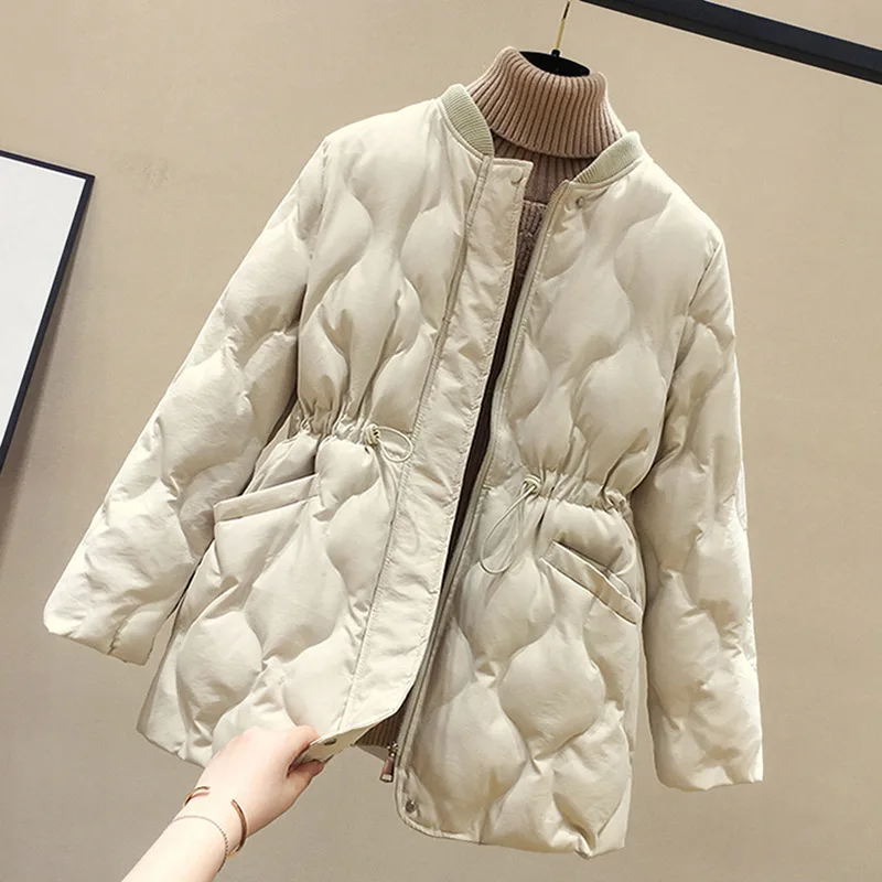 Enlarge Fur Collar Down Jacket Female Winter 2023 Demi-season Spring Leather New In Outerwear Shirts and Blouses Waist Retraction