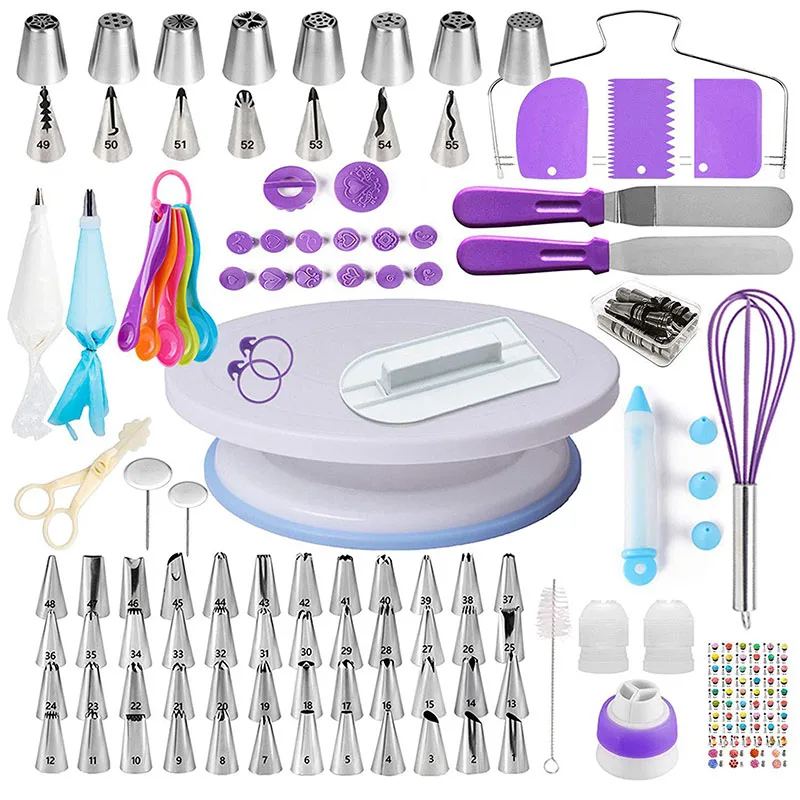 

137Pcs/Set Cream Scraper Stainless Steel/Plastic Piping Nozzle Bakeware Baking Tools Purple Cake Turntable Kitchen Supplies