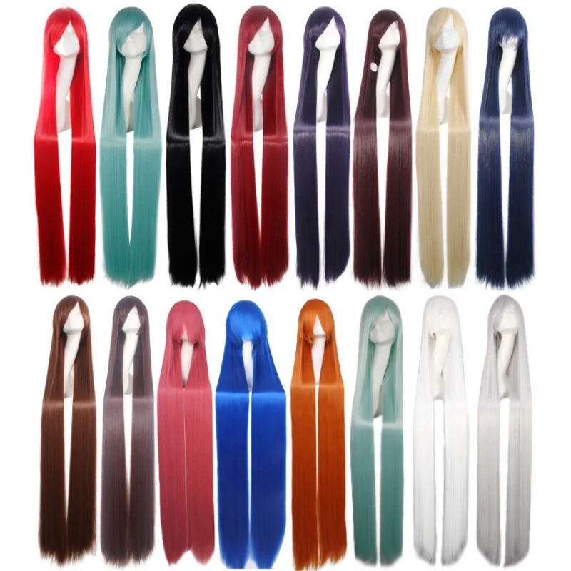 

100cm Colourful Wig Long Staight Cosplay Anime Costume Party Wigs Synthetic Heat Resistant Wig Free Wig Cap.