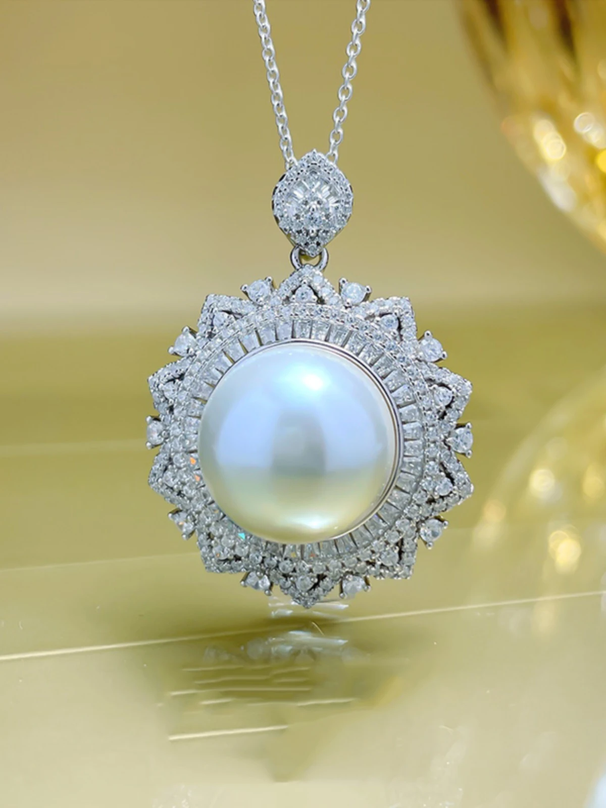 Ожерелье женское из серебра 925 пробы с жемчугом 16 мм