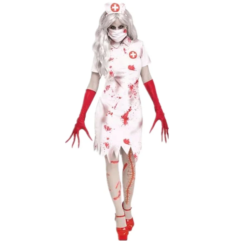 

Halloween Women Costumes Bloody Nurse Uniforms Vampiro Skeleton Cosplay Party Dresses Gothic Zombie Devil Horror Scary Clothing