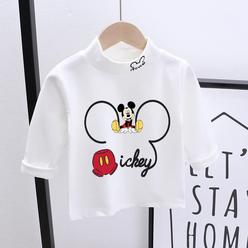 Disney Child Basic Tops Mickey Mouse Turtleneck Cotton T-Shirt Long Sleeve Shirts Slim Fit Casual Base Layer Hot Sell New Style